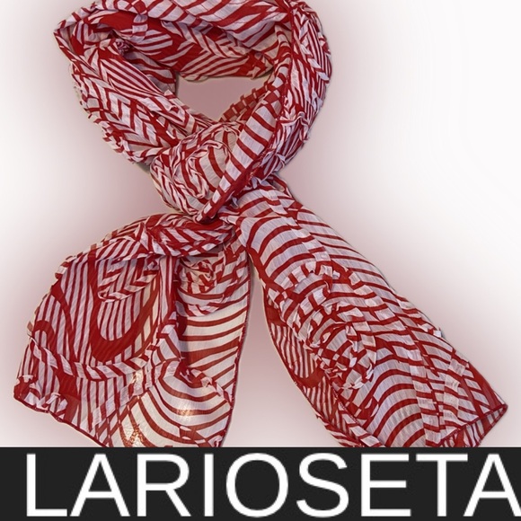 🇮🇹🎉Fun Textured Larioseta Oblong Scarf — Red & White | 9”W x 62”L - Picture 16 of 16